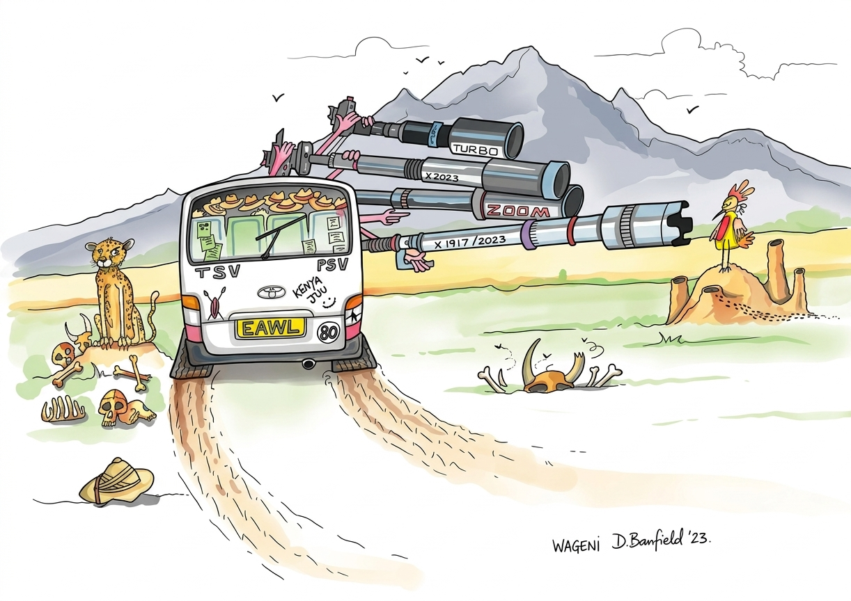 A safari minivan packed with cameras, by David Banfield